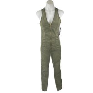 New Guess Maxine Olive Green Denim Sleeveless Zip Up Skinny Romper Jumpsuit Sz 6